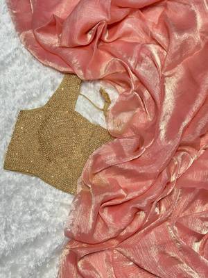 Elegant Designer Saree In Heavy Pure Glass Tissue Fabric With Handworked Blouse 1