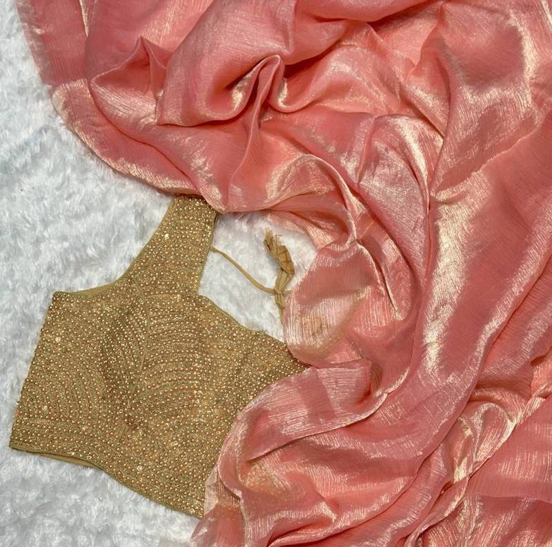 Elegant Designer Saree In Heavy Pure Glass Tissue Fabric With Handworked Blouse