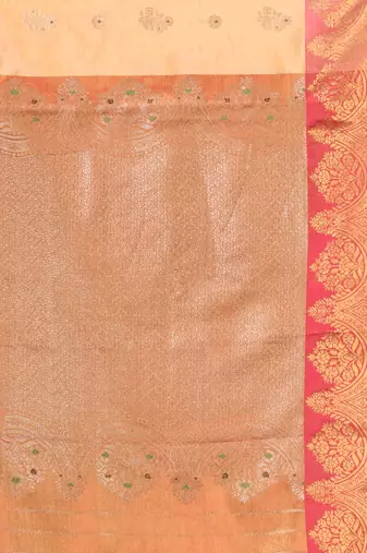 Peach floral motifs tissue silk saree with zari borders