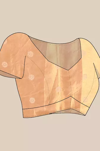Peach floral motifs tissue silk saree with zari borders