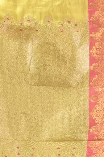 Yellow floral motifs tissue silk saree with zari borders