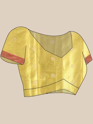 Yellow floral motifs tissue silk saree with zari borders 5