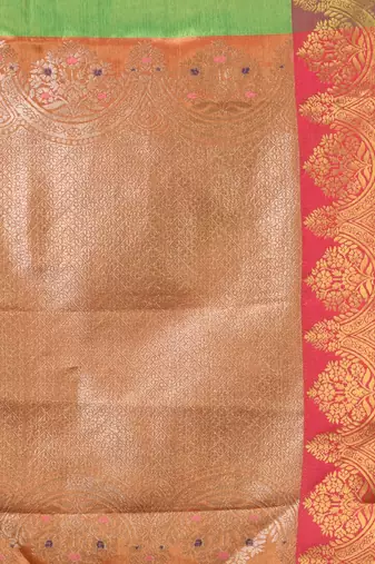 Green floral motifs tissue silk saree with zari borders
