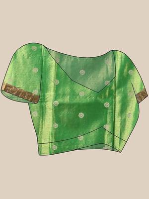 Green floral motifs tissue silk saree with zari borders 5