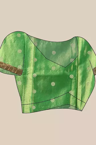Green floral motifs tissue silk saree with zari borders
