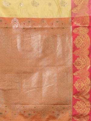 Beige floral motifs tissue silk saree with zari borders 4