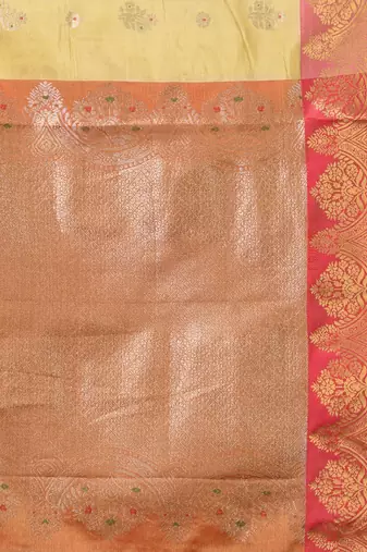Beige floral motifs tissue silk saree with zari borders