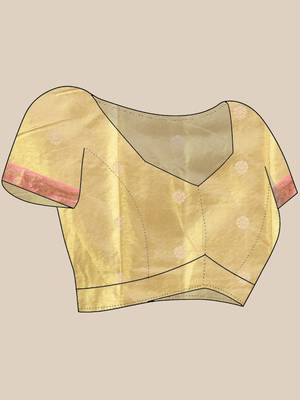 Beige floral motifs tissue silk saree with zari borders 5