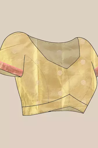 Beige floral motifs tissue silk saree with zari borders