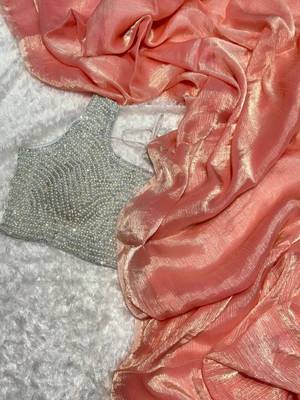 Elegant Designer Saree In Heavy Pure Glass Tissue Fabric With Handworked Blouse 1