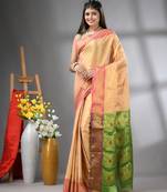 Peach texture motifs tissue silk saree with zari borders