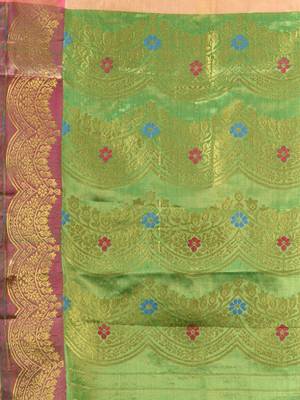 Peach texture motifs tissue silk saree with zari borders 4