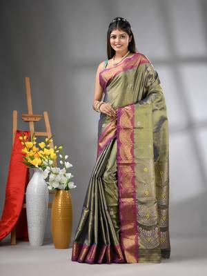 Copper texture motifs tissue silk saree with zari borders 1