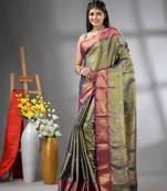 Copper texture motifs tissue silk saree with zari borders