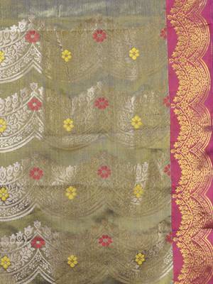 Copper texture motifs tissue silk saree with zari borders 4