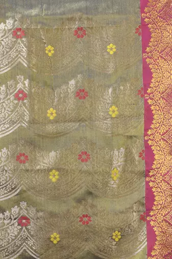 Copper texture motifs tissue silk saree with zari borders