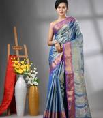 Blue texture motifs tissue silk saree with zari borders