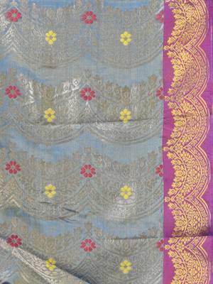 Blue texture motifs tissue silk saree with zari borders 4