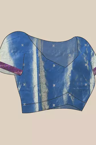 Blue texture motifs tissue silk saree with zari borders
