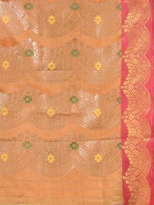 Orange texture motifs tissue silk saree with zari borders 4