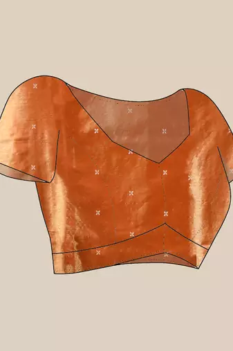 Orange texture motifs tissue silk saree with zari borders