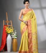 Yellow texture motifs tissue silk saree with zari borders