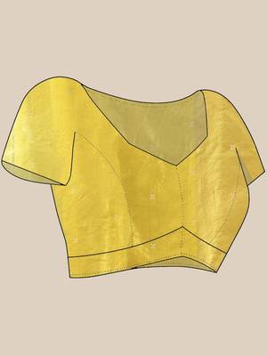 Yellow texture motifs tissue silk saree with zari borders 5