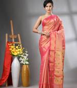 Pink texture motifs tissue silk saree with zari borders