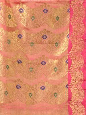 Pink texture motifs tissue silk saree with zari borders 4