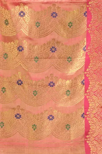 Pink texture motifs tissue silk saree with zari borders