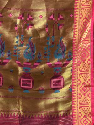 Sapphire blue peacock motifs paithani silk saree with zari borders 4