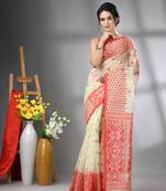 Pistachio green muslin soft saree with jamdani designs