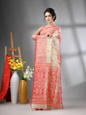 Pistachio green muslin soft saree with jamdani designs 2