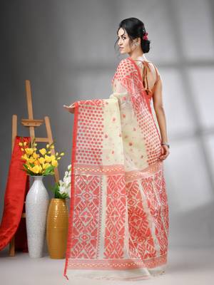 Pistachio green muslin soft saree with jamdani designs 3