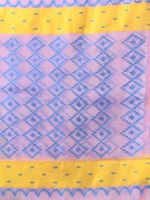 Pink muslin soft saree with jamdani designs 4