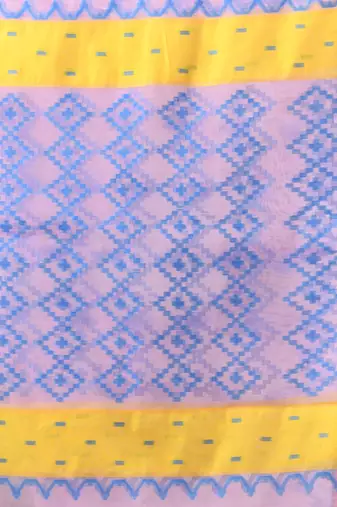 Pink muslin soft saree with jamdani designs