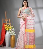 White muslin soft saree with jamdani designs