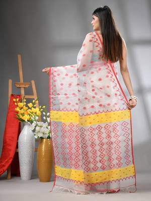White muslin soft saree with jamdani designs 3