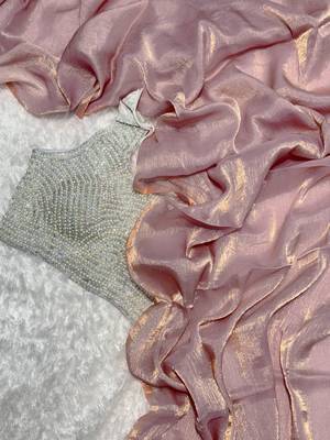 Onion Pink Organza Hand woven Saree 1