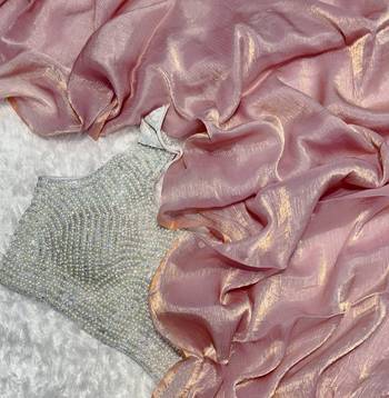 Onion Pink Organza Hand woven Saree 2