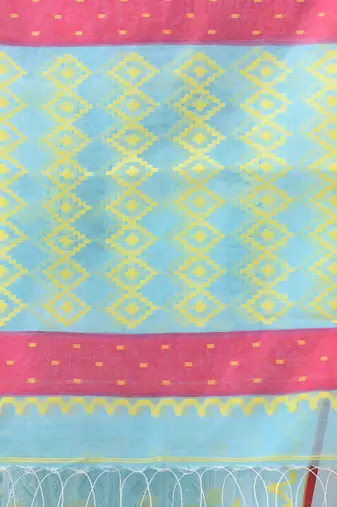Sky blue muslin soft saree with jamdani designs