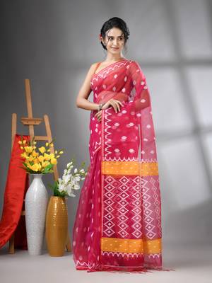 Magenta muslin soft saree with jamdani designs 2