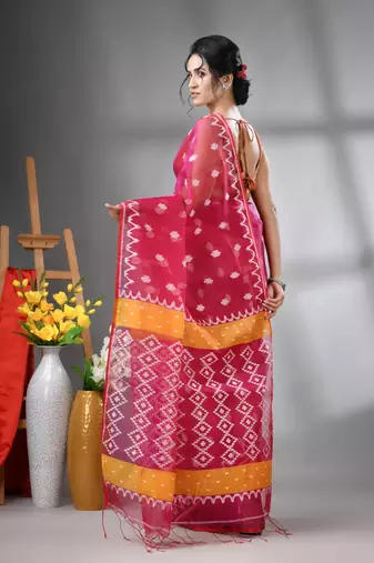Magenta muslin soft saree with jamdani designs