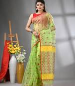 Light green muslin soft saree with jamdani designs