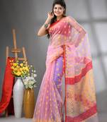 Lavender muslin soft saree with jamdani designs