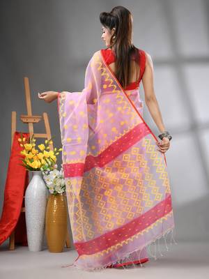 Lavender muslin soft saree with jamdani designs 3