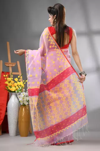 Lavender muslin soft saree with jamdani designs
