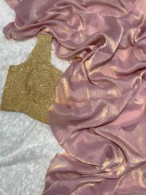 Elegant Designer Saree In Heavy Pure Glass Tissue Fabric With Handworked Blouse 1