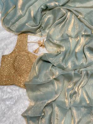 Elegant Designer Saree In Heavy Pure Glass Tissue Fabric With Handworked Blouse 1