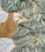 Elegant Designer Saree In Heavy Pure Glass Tissue Fabric With Handworked Blouse